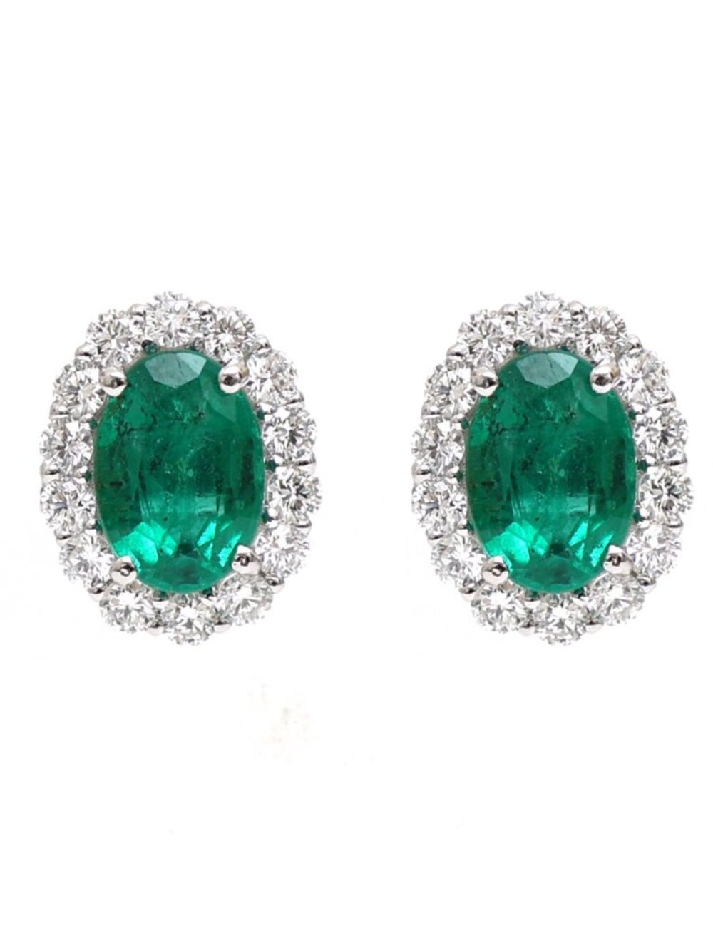 Emerald Halo 18K Natural Diamond White Gold Stud Earrings